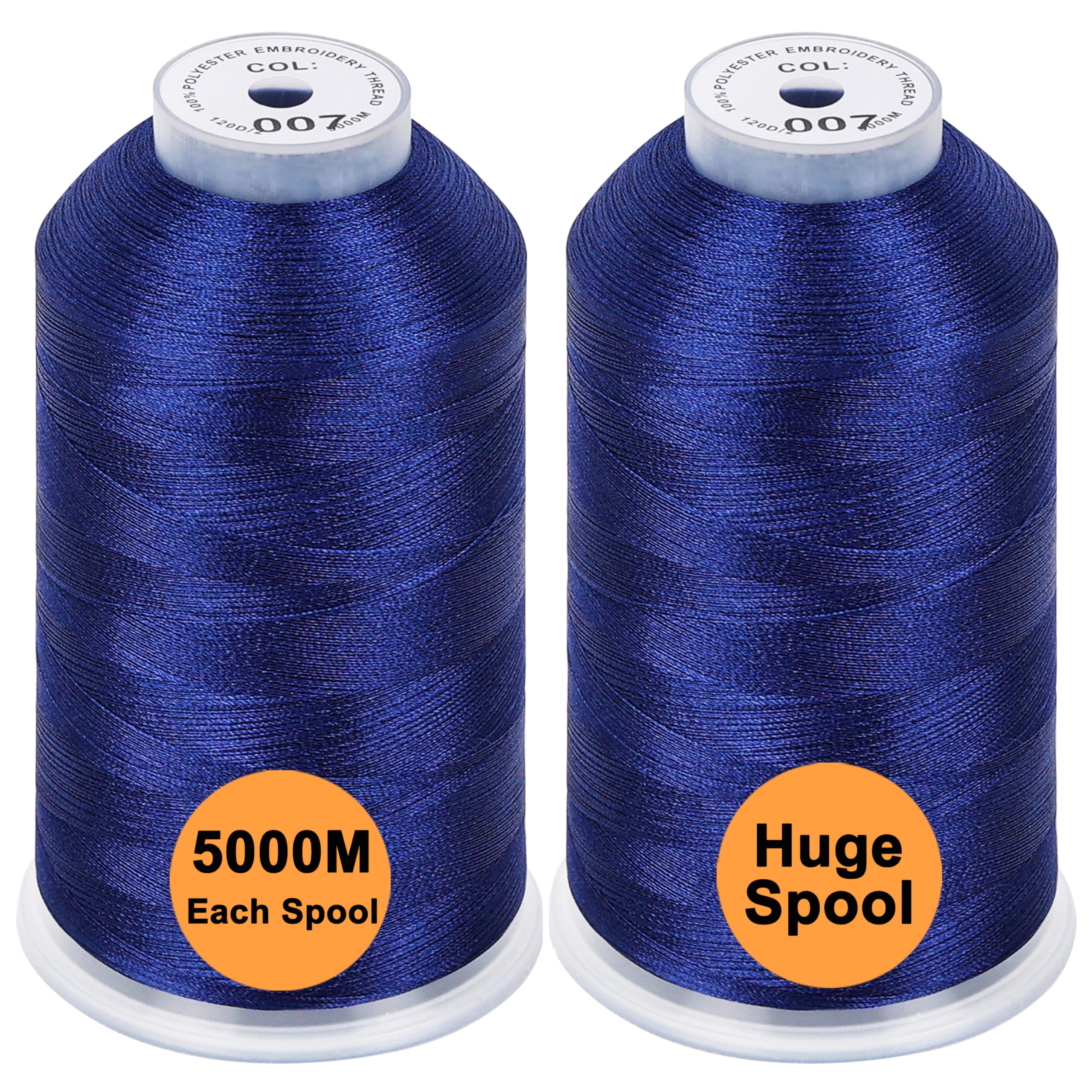 New brothread Set of 2 Polyester Machine Embroidery Thread Huge Spool 5000M for All Embroidery Machines - Prussian Blue