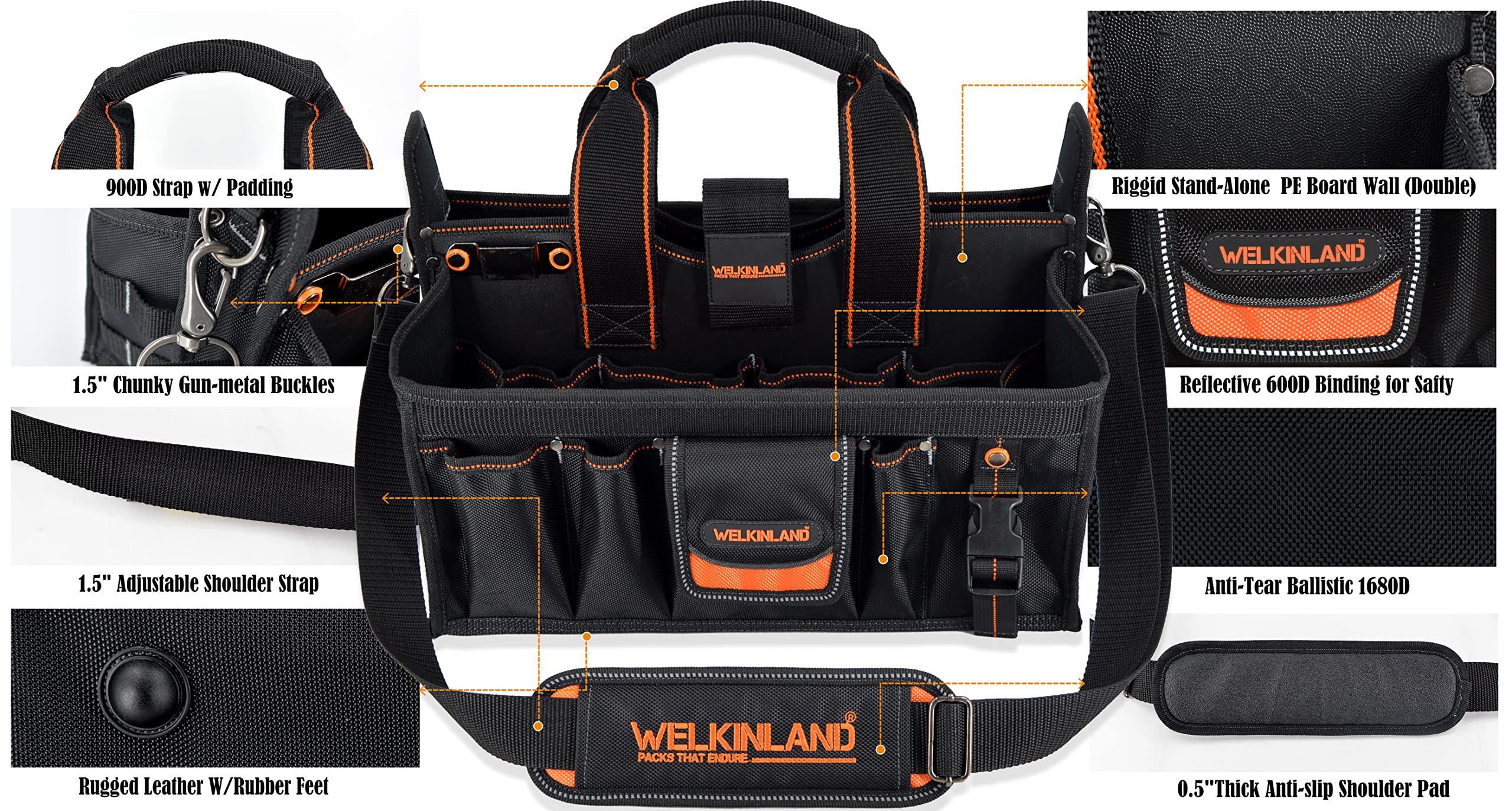 WELKINLAND 19-POCKETS Tool tote, HVAC tool bags organizer, Heavy-Duty electrician tools bag, Tool tote bag w/socket organizer tool boxes, Stay-Up maintenance tools bags