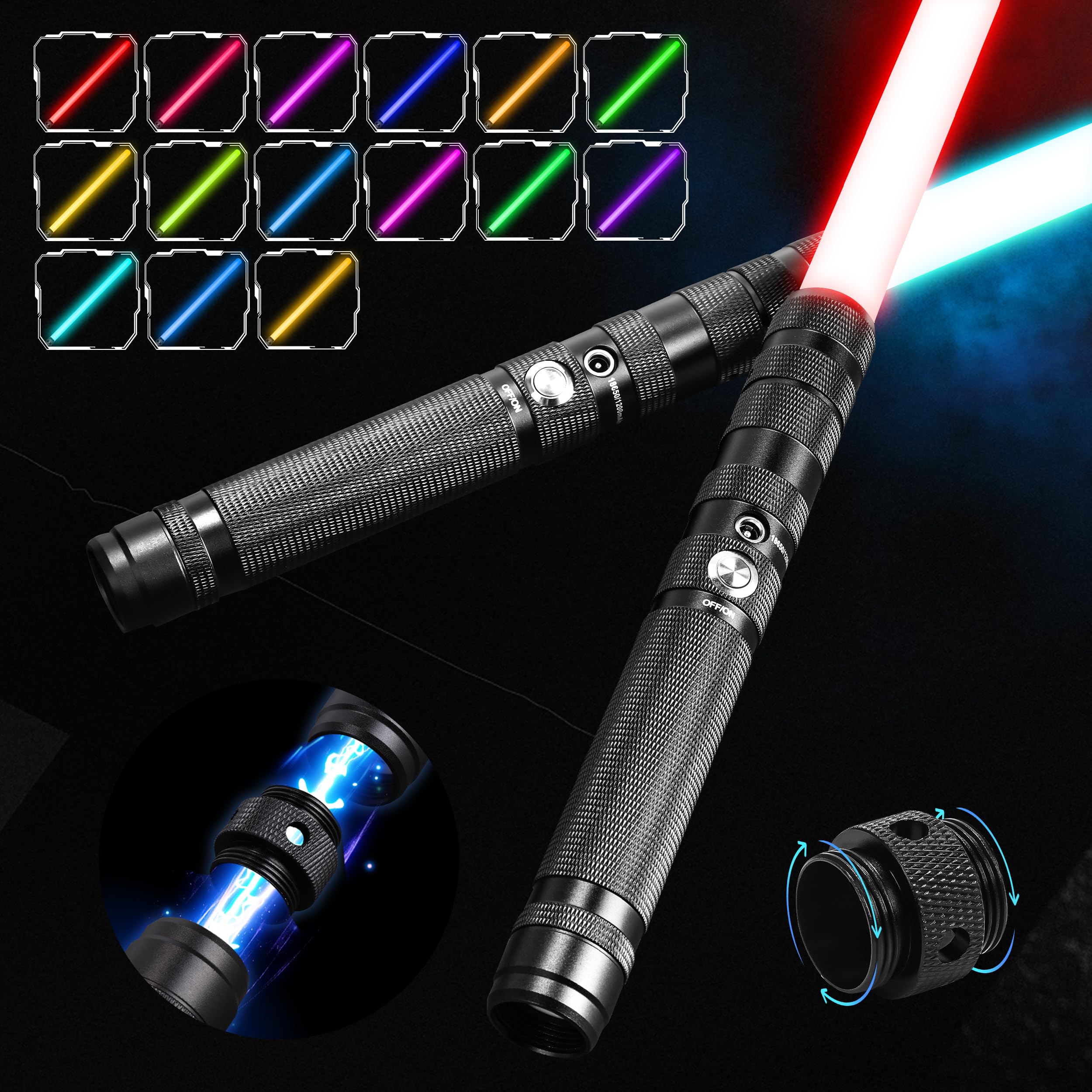 Photo 1 of Skirfy 2 Packs Lightsabers for Adults,Motion Control Light Swords with 15 Colors and 3 Sound Modes,Aluminum Alloy Hilt,Rechargeable Toy Lightsabers, for Adults Kids