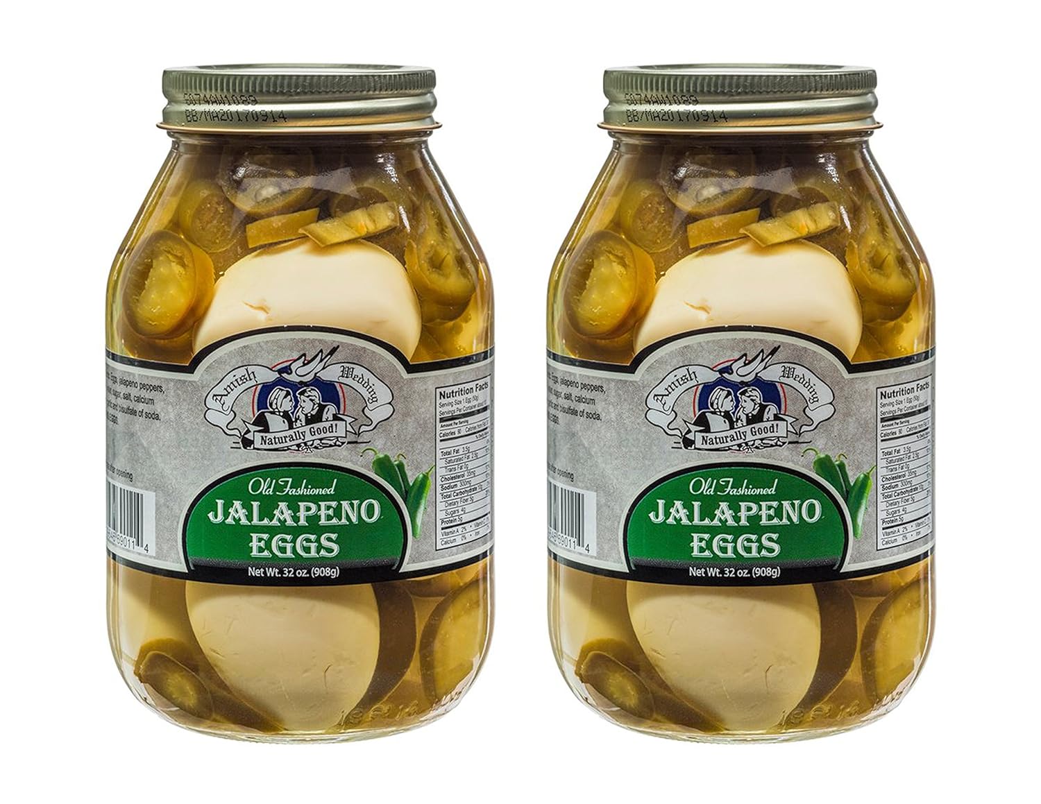 Amish Wedding Foods Old Fashioned Jalapeno Eggs 2-32 oz Glass Jars