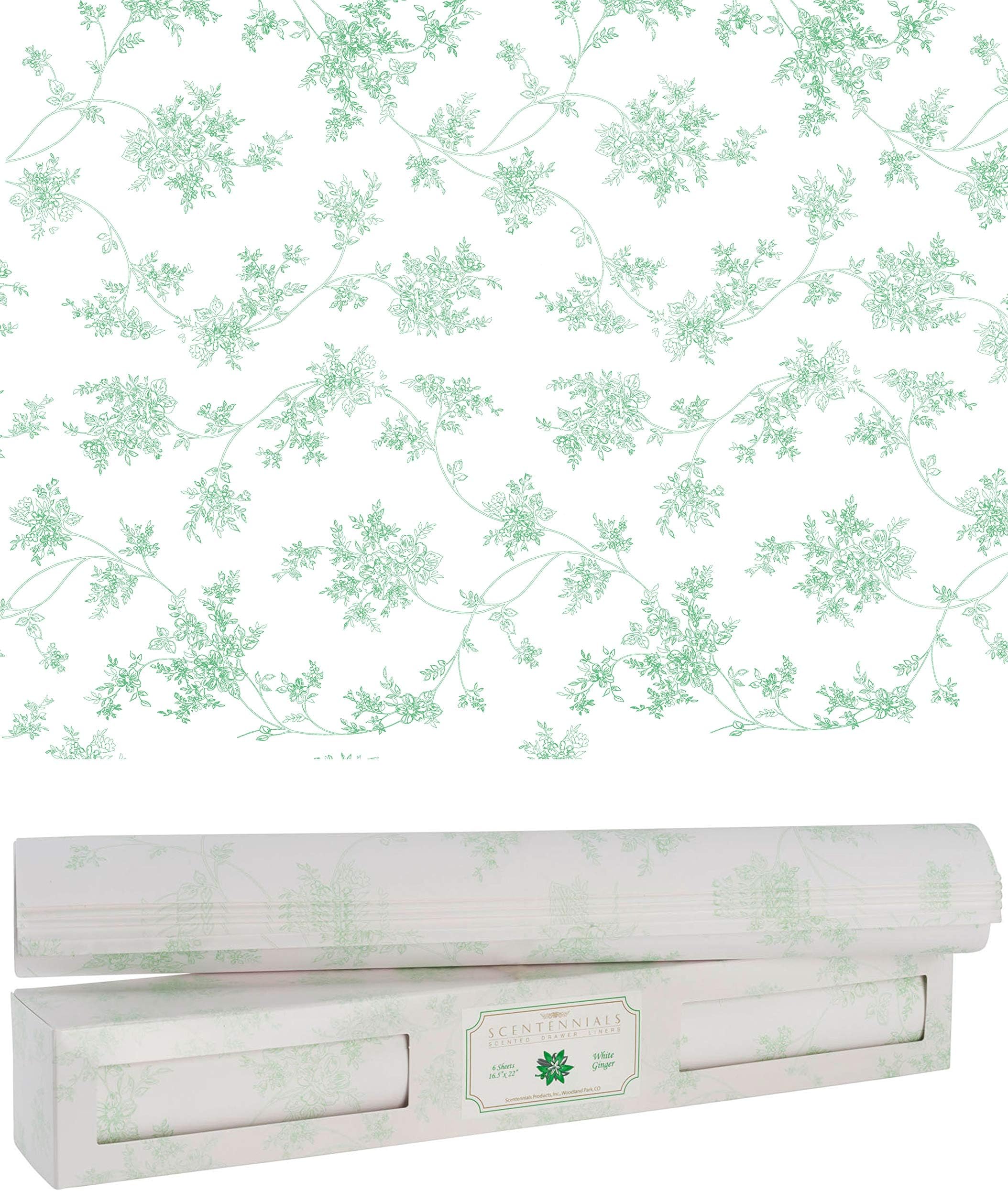 Scentennials White Ginger (12 Sheets) Scented Fragrant Shelf & Drawer Liners 16.5" x 22" - Great for Dresser, Kitchen, Bathroom, Vanity & Linen Closet