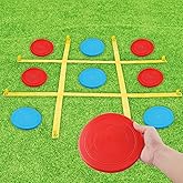Business King Giant Tic Tac Toe Outdoor Game, 4 Ft X 4 Ft Large Tic Tac Toe Strap Game Outdoor with 10PCS Soft Flying Disc for Kids and Adults to Play Outdoors, Beach, and Park