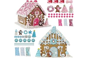 BAKERY BLING Winter Wonderland & Glittery Pink Dreamland Gingerbread House Kit (Set of 2) – Complete Pre-Baked Kits with Clear Mold, Icing, Glittery Sugar, Edible Decorations – Nut-Free, Easy Assembly