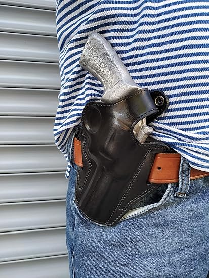 Amazon Com Cal38 Handcrafted Leather Belt Holster For 357 Magnum 4 Inch Barrel Ruger Colt Sw Eaa Black Sports Outdoors