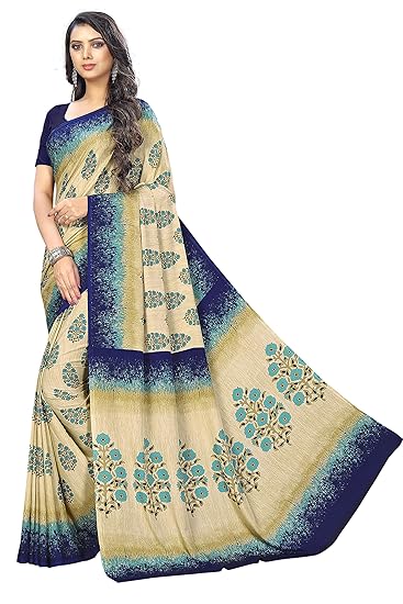 Womens Crepe Georgette Printed Saree With Blouse(green-channel-6250-blue)
