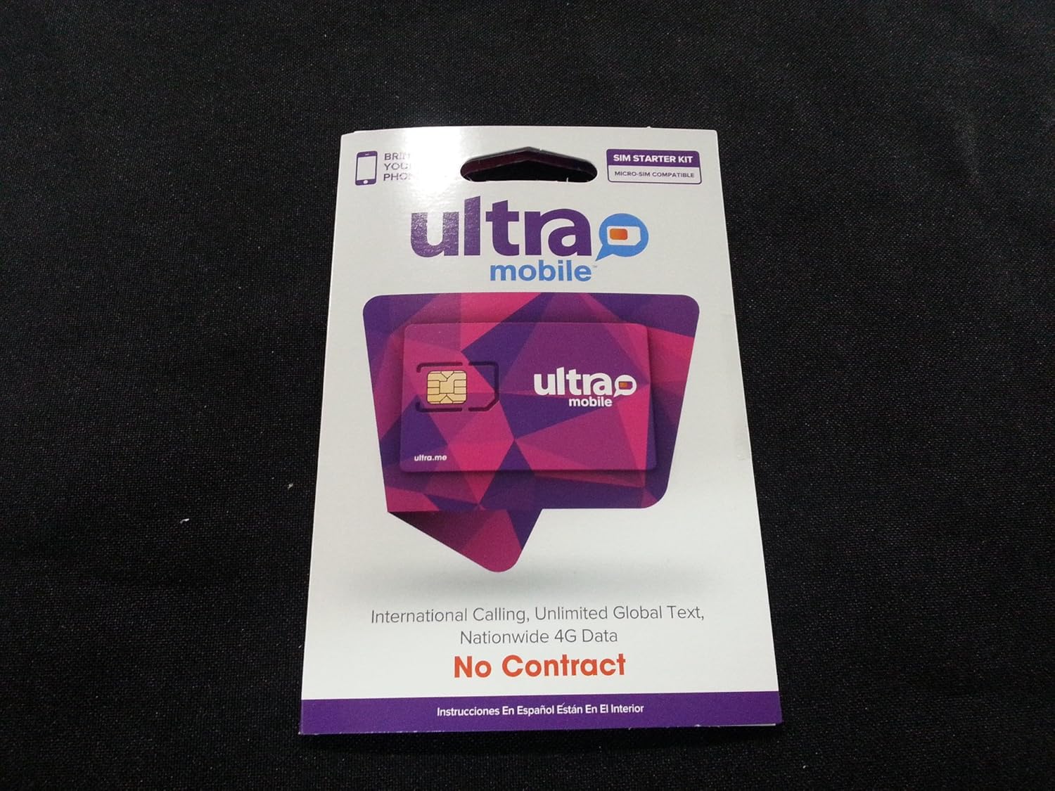Ultra Mobile Sim Card with Starter Kit Dual Cut Micro and Regular