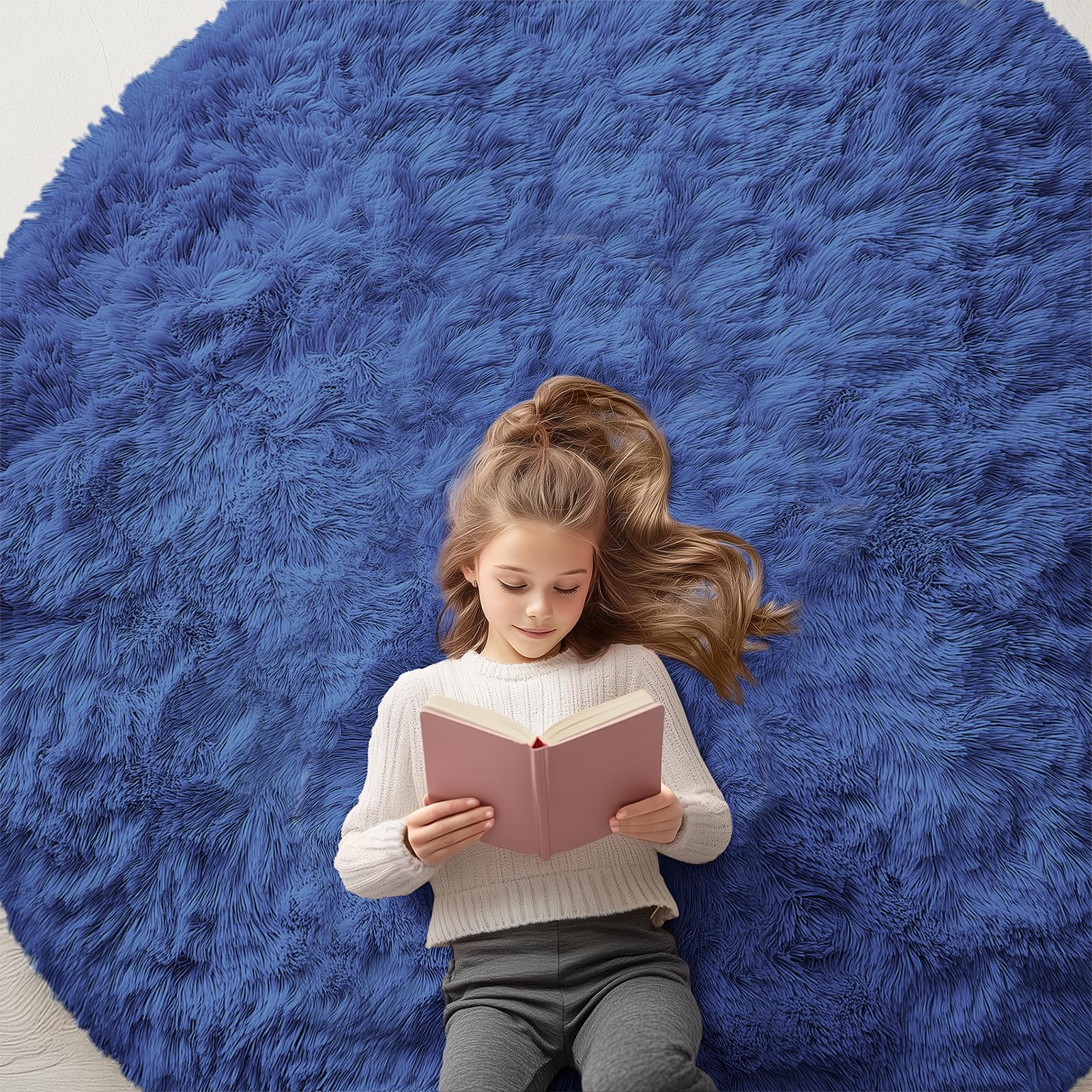 Photo 1 of OLANLY Navy Blue Round Rugs for Bedroom - Machine Washable, 6 ft Circle Area Rugs for Living Room, Soft and Fluffy Shaggy Carpet for Teen Girls and Boys, Nursery Rooms, Dorms, Home Decor Aesthetic