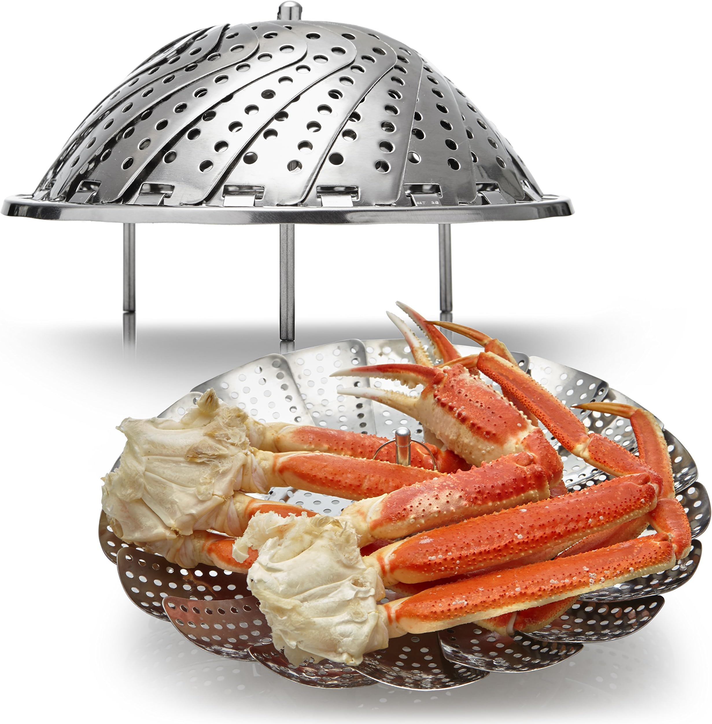 REDKitchen 100% Stainless Steel Vegetable Steamer - Improved Design: 30% Longer Legs & Handle for Safety