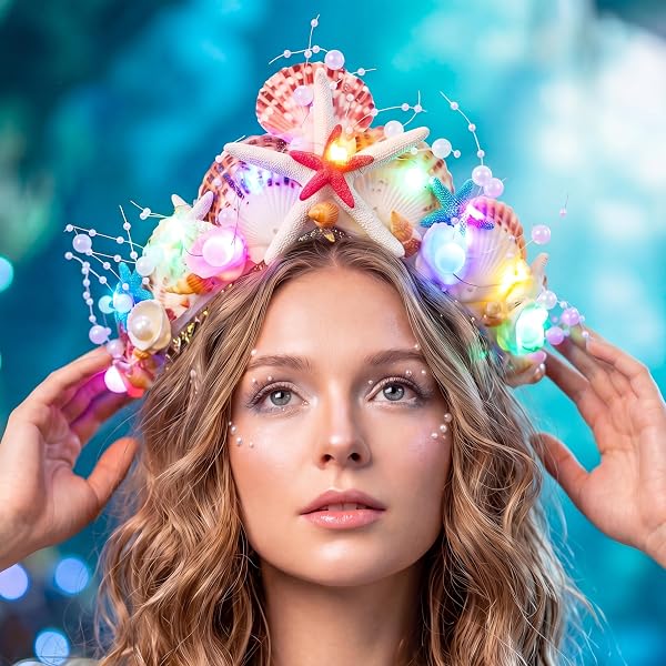 Amazon.com : ACEDRE Light Up Mermaid Starfish Crown Glowing  display picture 1