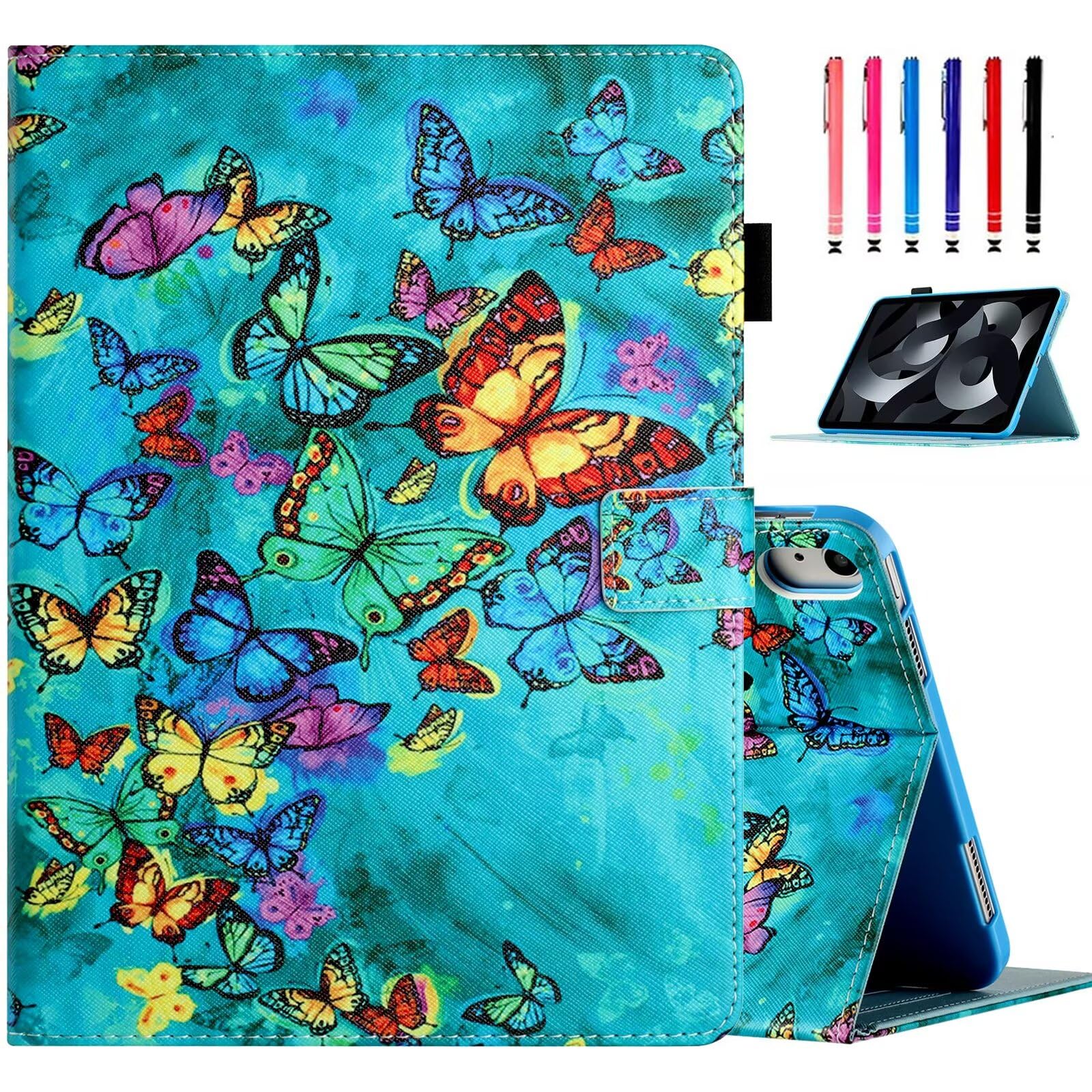 MOKASE Case for iPad (A16) 11th Generation 11 inch 2025 / iPad 10th Generation 10.9 Inch 2022, Slim Folio Protective Stand Cover with Smart Auto Wake/Sleep & Pencil Holder, Green Butterflies