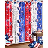 4th of July Decorations Foil Fringe Curtains for Memorial Day, 2 Pack Fourth of July Decor Party Backdrop Red White and Blue Tinsel Streamer, Patriotic Decorations for Independence Labor Veterans Day