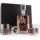 Amazing Items Personalized 5 pc Whiskey Decanter Set - 9 Design Options - Limited Edition, Custom Liquor Decanter | 27 oz, 800ml Decanter w/ 4pcs Whiskey Glass Set #2 Exquisite Rectangular