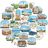 Navy Peony Spectacular Sydney Travel Stickers (28pcs) - Hand-Illustrated, Gouache Style, Australia-Themed Decals for Journals, Scrapbooks, Laptop