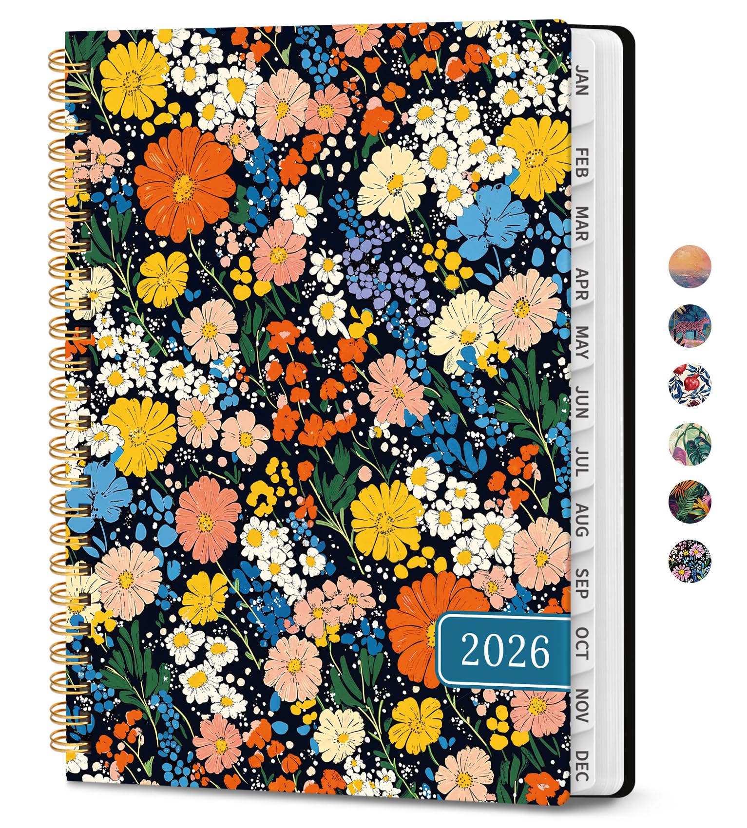 Photo 1 of 2026 Planner, Weekly and Monthly Calendar Planner for Women, Jan 2026 - Dec 2026, Hardcover Planning Agenda book with Tabs, Spiral Bound, Inner Pocket, Perfect for School Office Supplies, 6.3" x 8.5" - Colorful Blossoms