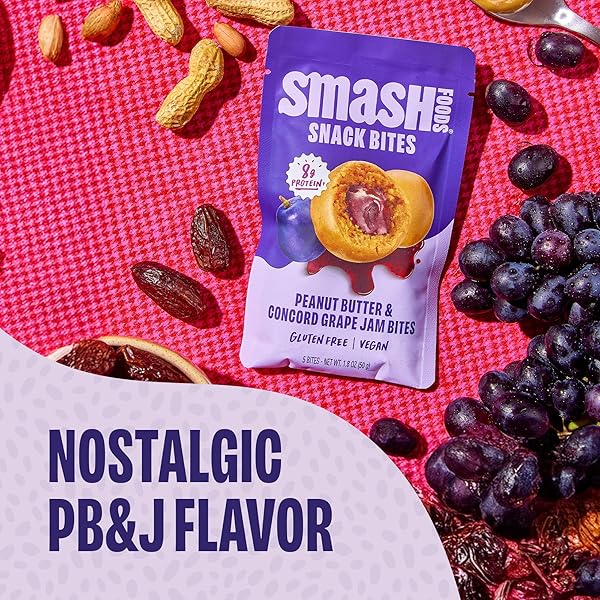 SMASH FOODS PEANUT BUTTER & CONCORD GRAPE JAM SUPERFOOD BITES, 1.8 OZ