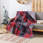 Soul & Lane Cabin Charm 50"x60" Quilted Throw: Plaid Quilted Blanket, Outdoor Nature Themed Patchwork Coverlet, Christmas Quilt for Couch, Comforter Lap Quilt, Lightweight Red and Black Lap Cover