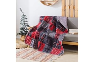 Soul & Lane Cabin Charm 50"x60" Quilted Throw: Plaid Quilted Blanket, Outdoor Nature Themed Patchwork Coverlet, Christmas Quilt for Couch, Comforter Lap Quilt, Lightweight Red and Black Lap Cover