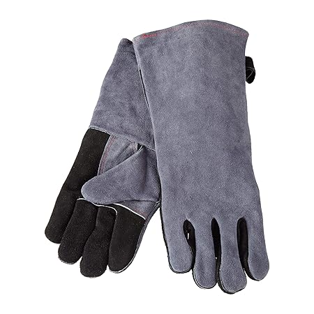 Relaxdays Grillhandschuhe Leder, hitzebeständige Ofenhandschuhe, XL Schutzhandschuhe, grau
