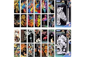 PAITUEND Scratch Art Rainbow Painting Bookmarks Set-Creative Arts and Crafts for Adults & Kids,Scratch Painting DIY Paper Craft Kit,Foil Engraving Creative Gift 6.2''x2.8''(24Pcs)(Animal Series)