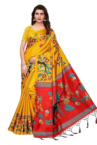Women's Khadi Silk Kalamkari Printed Saree With Blouse Piece