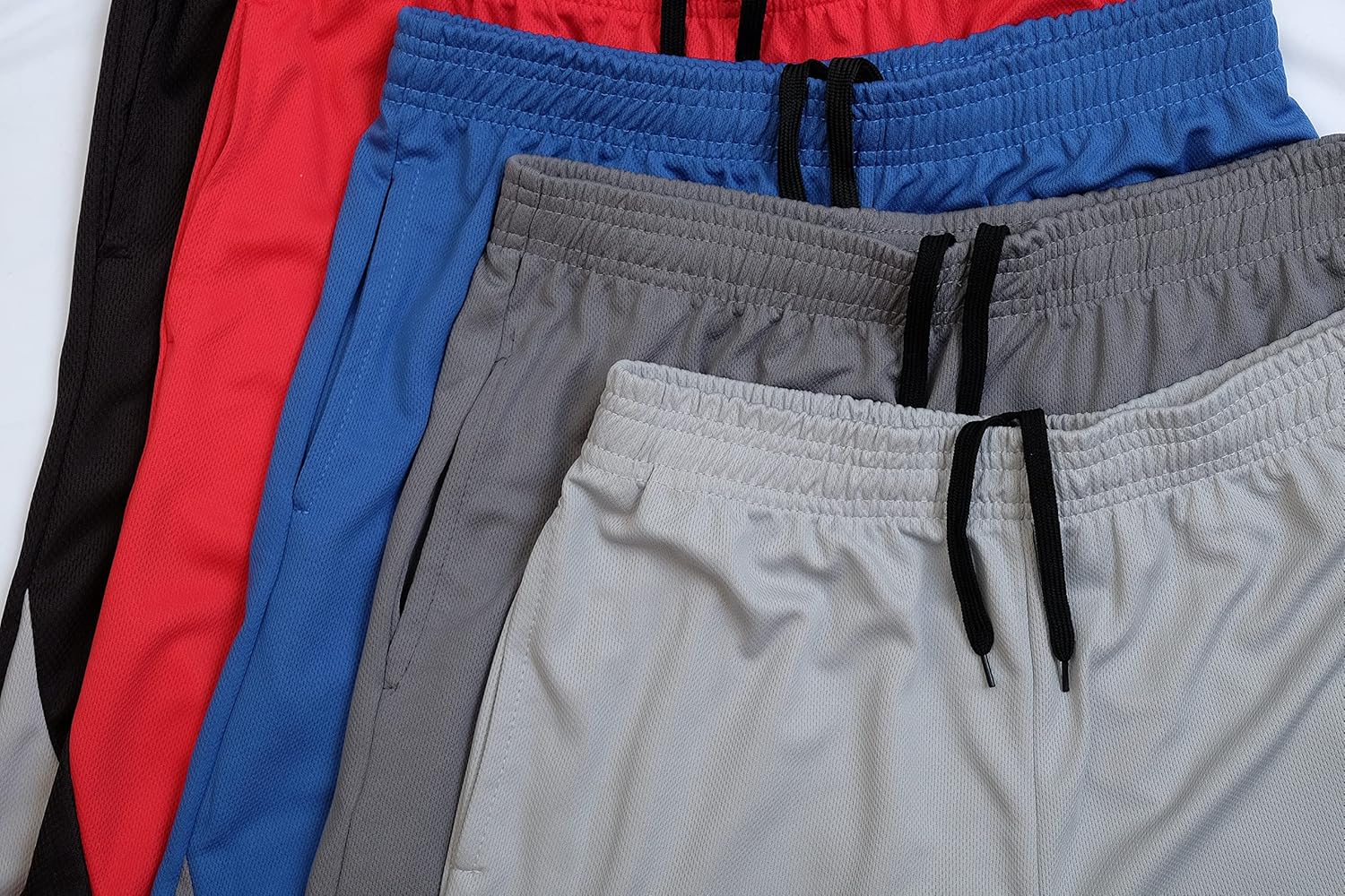 Real Essentials Boys' 5-Pack Mesh Active Athletic Performance Basketball Shorts with Pockets: Clothing