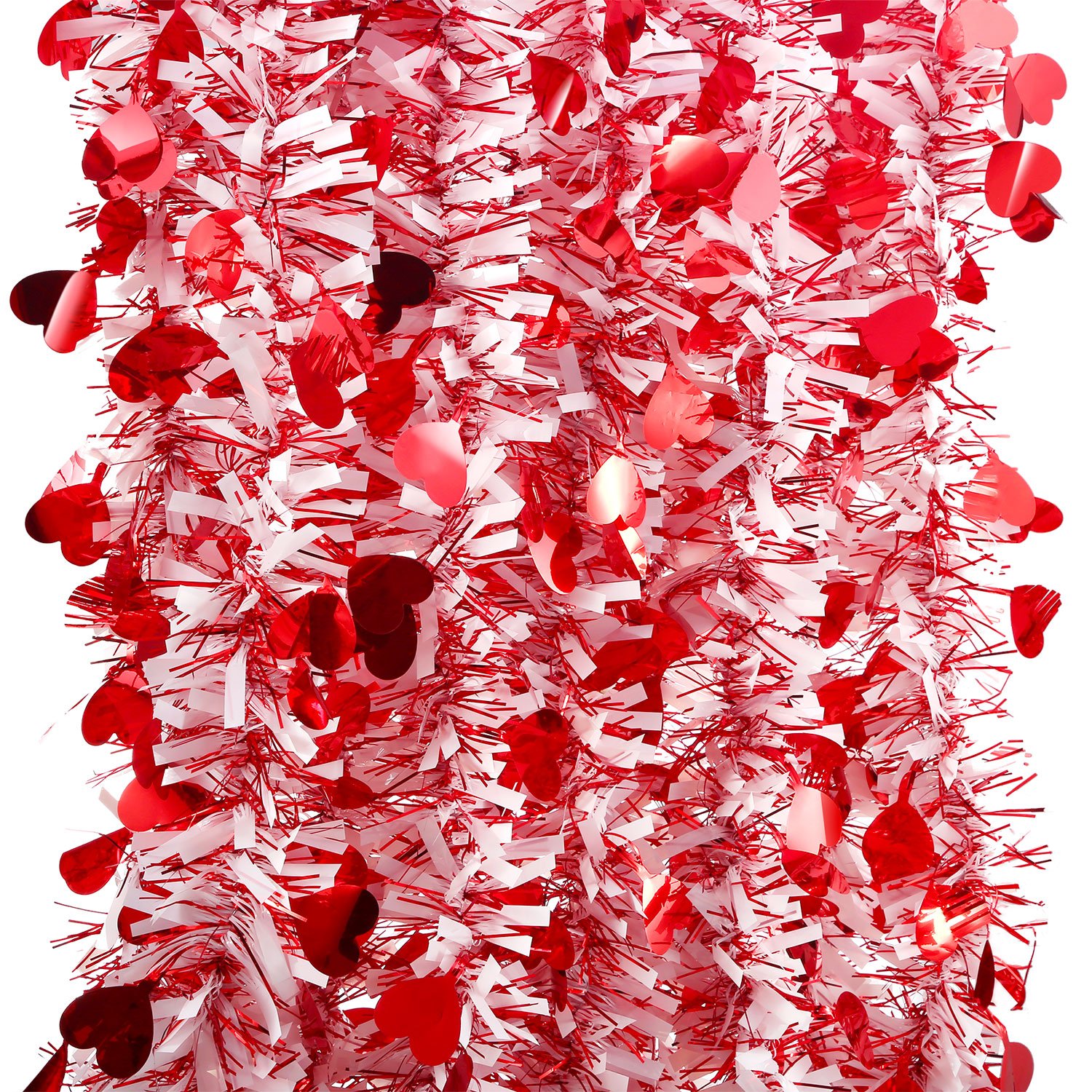 Bememo Valentine's Day Heart Tinsel Love Party Garland Sparkling Hanging Decoration for Valentine Wedding Engagement Anniversary Party Supplies (Red White, Total 52.5 Feet)