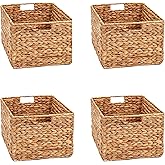 Large Foldable Rectangle Woven Wicker Basket Bins for Storage by Trademark Innovations (Set of 4)