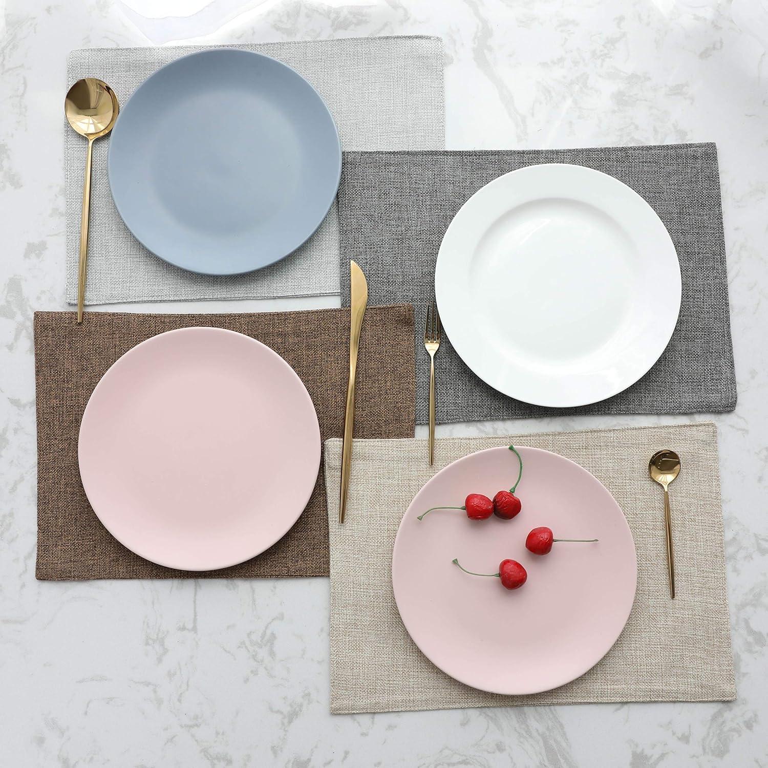 Home Brilliant Set of 4 Placemats Heat Resistant Dining Table Place Mats Kitchen Table Mats, Light Linen: Home & Kitchen