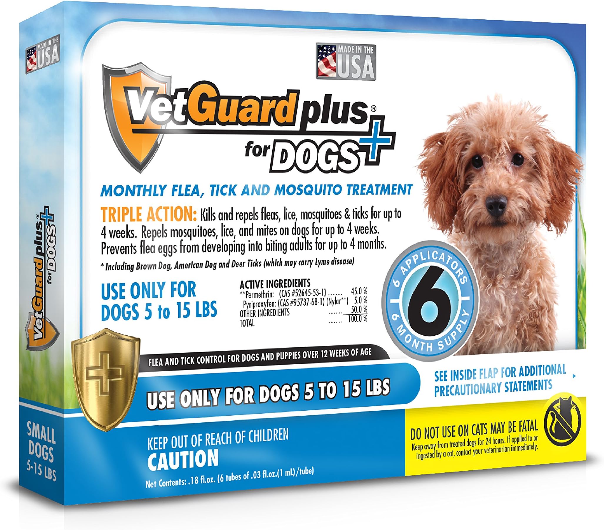 VetGuard Plus Flea & Tick Treatment for Small Dogs, 5-15 lbs, 6 Month Supply