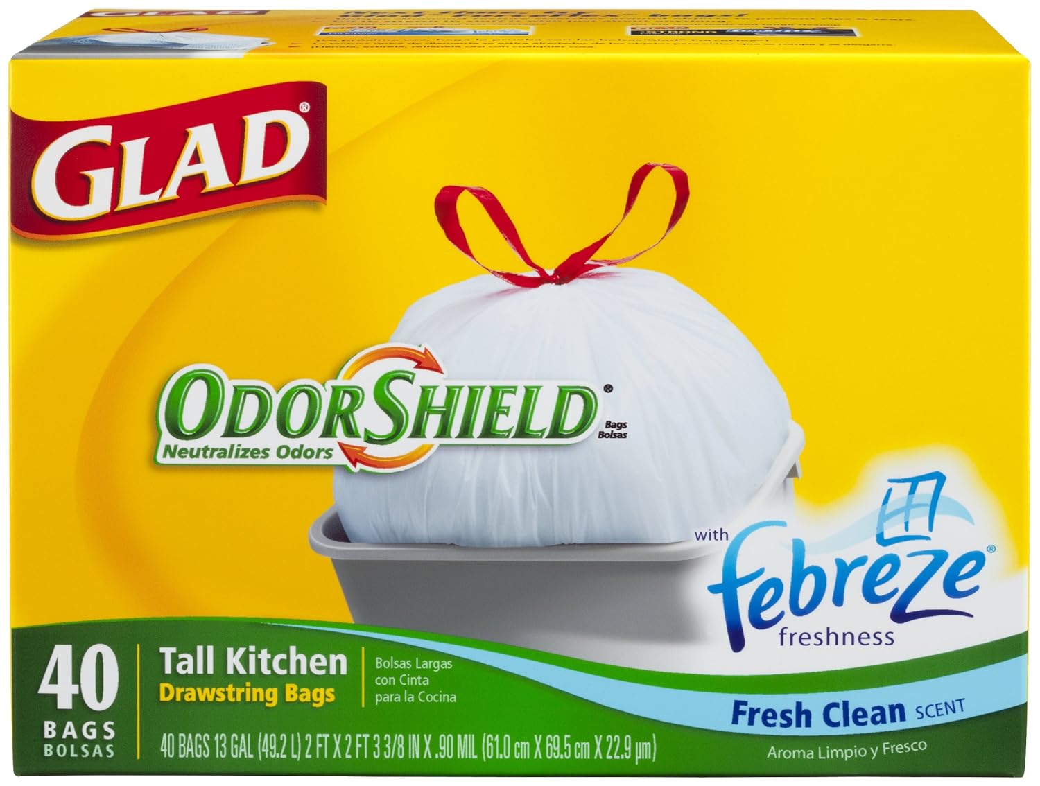 Amazon.com: Glad Drawstring Odor Shield Tall Kitchen Bags, 13 Gallon, 40-Count Bags, (Pack of 6): Health & Personal Care