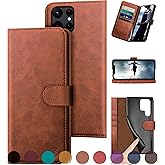 DuckSky for Samsung Galaxy S22 Ultra Genuine Leather Wallet case 【RFID Blocking】【4 Credit Card Holder】【Real Leather】 Flip Phone case Protective Cover Women Men for S22Ultra case Light Brown
