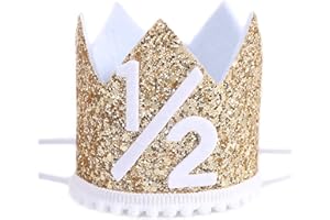 WAHAWU Light Yellow Half Birthday Party Crown - 1/2 Golden Birthday Party Hat, Happy Birthday Crown for Kids, Party Photo Prop, Party Decorations