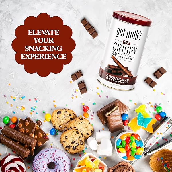 GOT MILK? WAFER SPIRALS, CHOCOLATE, 14 OZ. TIN WITH 36 ROLLS, DELICIOUS ROLLED WAFER ROLLS WITH FILLING, CHOCOLATE WAFER COOKIES FOR DESSERT OR SNACK, RETAIL PACK
