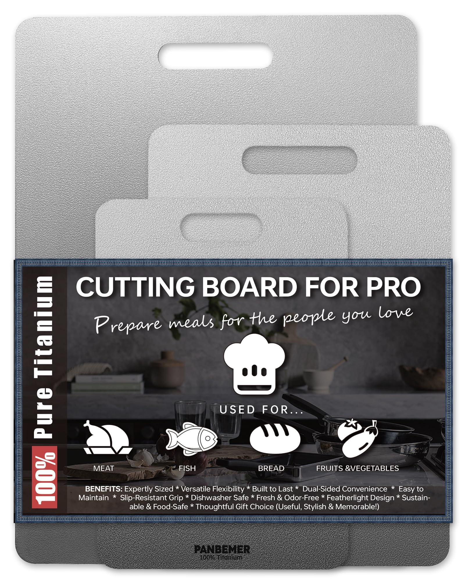 Photo 1 of Titanium Cutting Boards for Kitchen, Set of 3 Food Grade 100% Pure Titanium Double-Sided Chopping Boards, Non-Toxic, Dishwasher Safe, Easy to Clean – 10", 12", 16"