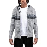 X RAY Mens Zip Up Fleece Lined Knit Cardigan Hooded Sweater, Full Zip Classic Fit Sweater with Stripes & Lining