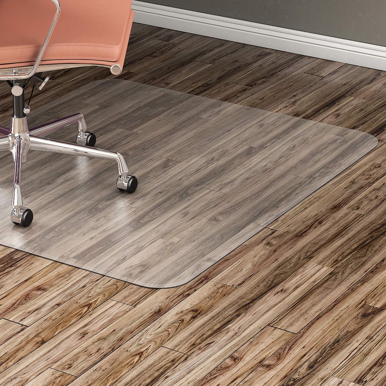 Lorell Nonstudded Design Hardwood Surface 48 x 36-Inch Vinyl Chair Mat, Clear: Kitchen & Dining