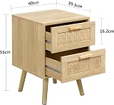 Finnhomy Bedside Tables Set of 2 with Rattan Drawers Natural Finish view 3