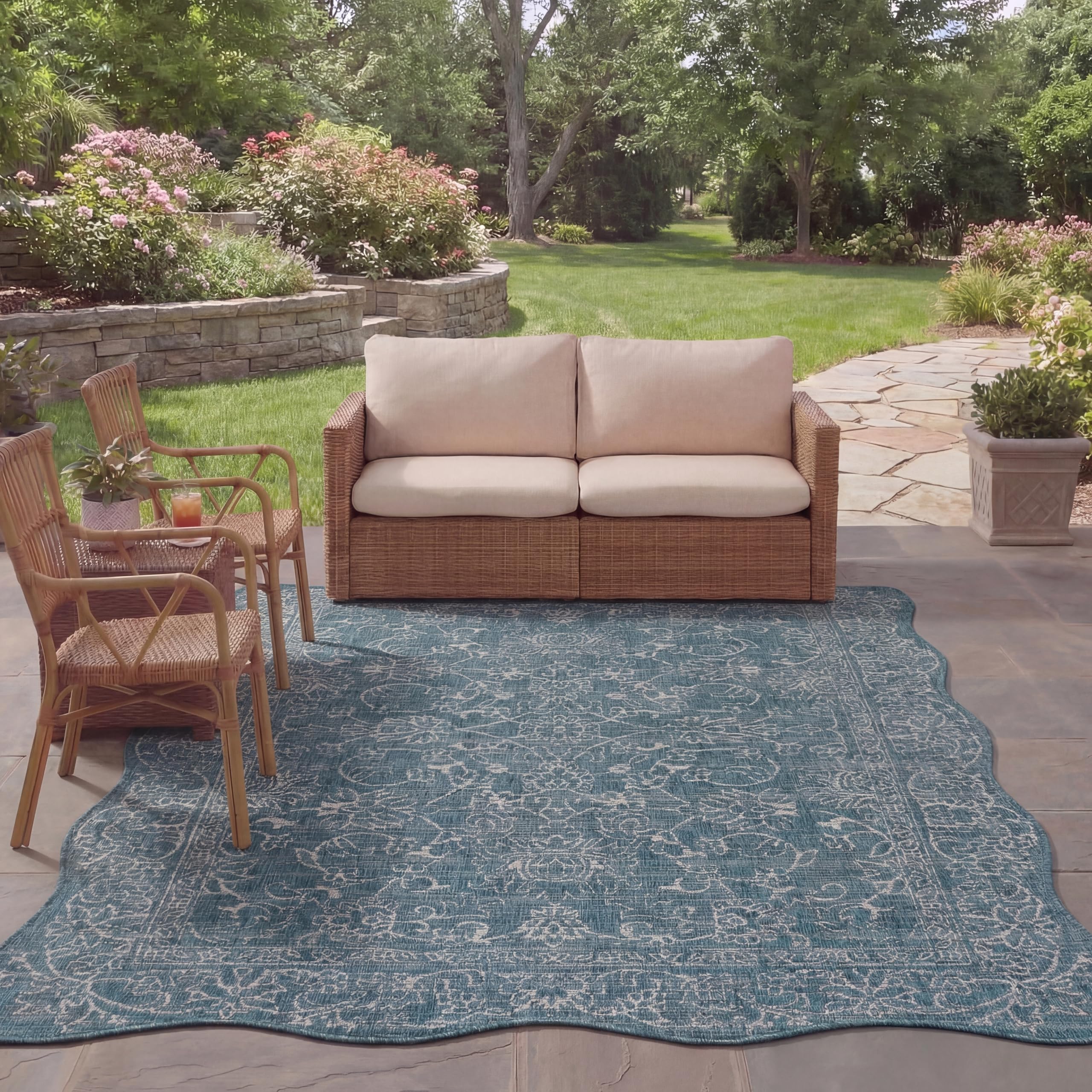 SAFAVIEH Washable Rug Outdoor Courtyard Collection - 8' x 10', Navy & Ivory, Non-Shedding & Easy to Clean, Ideal for Patio, Backyard, Mudroom (CY8680-36821) Image