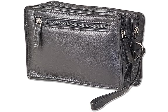 Rimbaldi® Handgelenktasche für Männer aus feinstem, hochwertigem Rind-Nappaleder in Schwarz