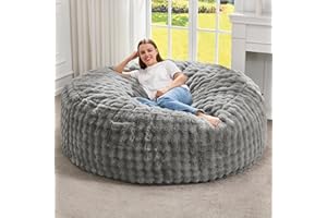 Hobestluk Bean Bag Chairs 5ft Beanbag Chair with Filler Adult Bean Bags with Fluffy & Machine Washable Cover, Giant Bean Bag Chairs for Adults (Grey, 5FT-50" x 50" x 24")