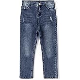 KIDSCOOL SPACE Boy Girl Jeans,Little Big Kid Ripped Elastic Band Inside Simple Denim Pants