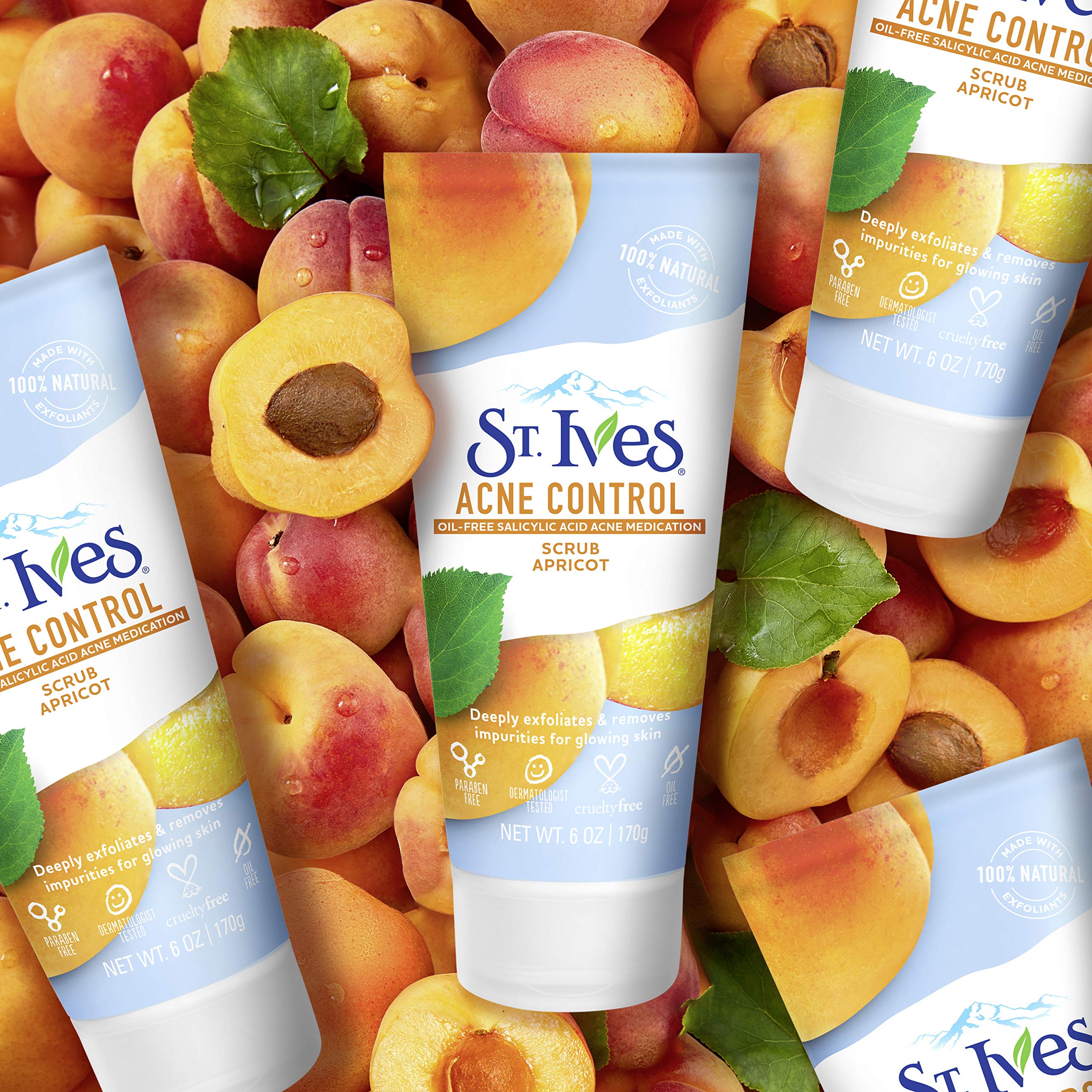St. Ives Acne Control Face Scrub Deeply Exfoliates and Prevents Acne for Smooth, Glowing Skin Apricot Made with Oil-Free Salicylic Acid Acne Medication, Made with 100% Natural Exfoliants 6 oz