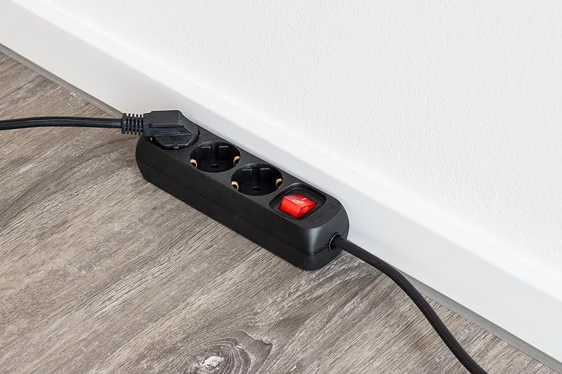 Multiprise 3 Prises - Câble de 1,4 m - Noir - Câble en Plastique - IP20 - Intérieur - Interrupteur/multiprise/Multiprise de Table/Tido 3 Prises / 7430120