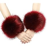 LA CARRIE Women's Leopard Print Faux Fur Wrist Cuffs,Winter Fox Furry Bands Arm Warmer
