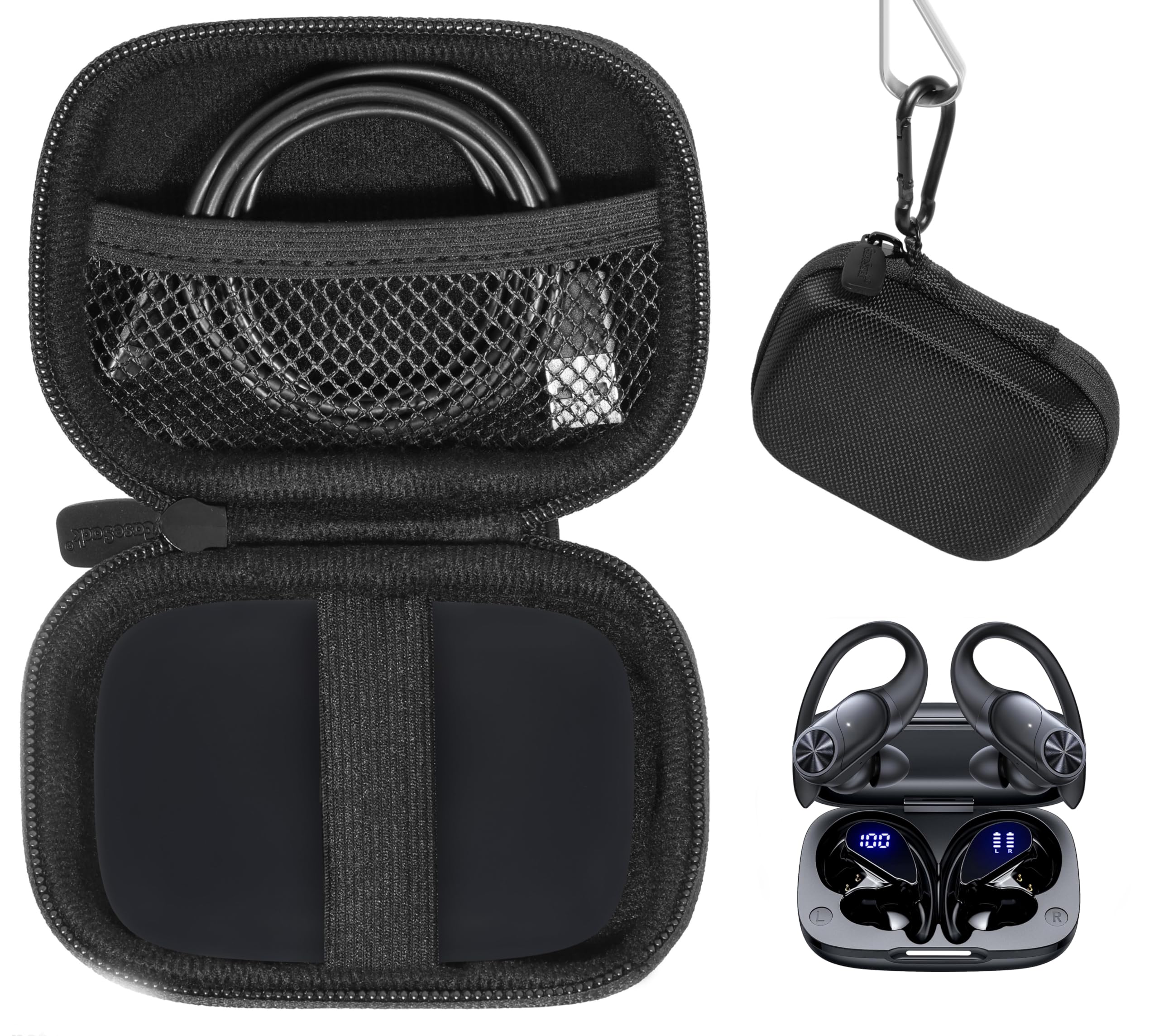 Photo 1 of CaseSack Case for PocBuds Headphones 80hrs Playtime Charging Case Digital Display Sports Ear Buds (Black)