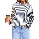 Glamaker Womens Striped Crewneck Sweatshirt Casual Color Block Top Long Sleeve Shirts Pullover Fall Outfits
