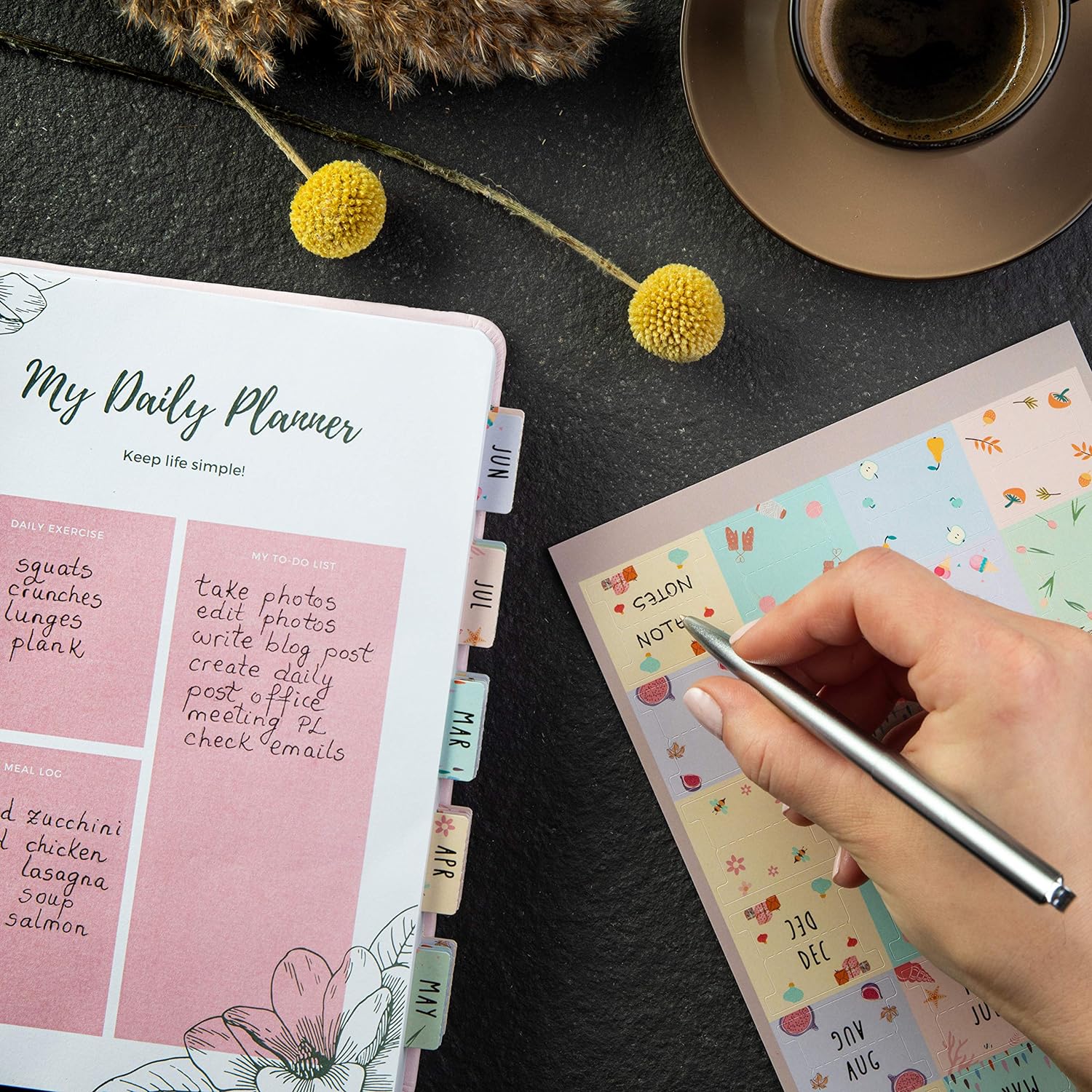 DiverseBee Laminated Planner Monthly Tabs, 24 Peel and Stick Tabs for Notebooks (12 Month Tabs and 12 Blank Tabs), Calendar Monthly Tab Stickers for Planners, Monthly Dividers (Assorted): Office Products