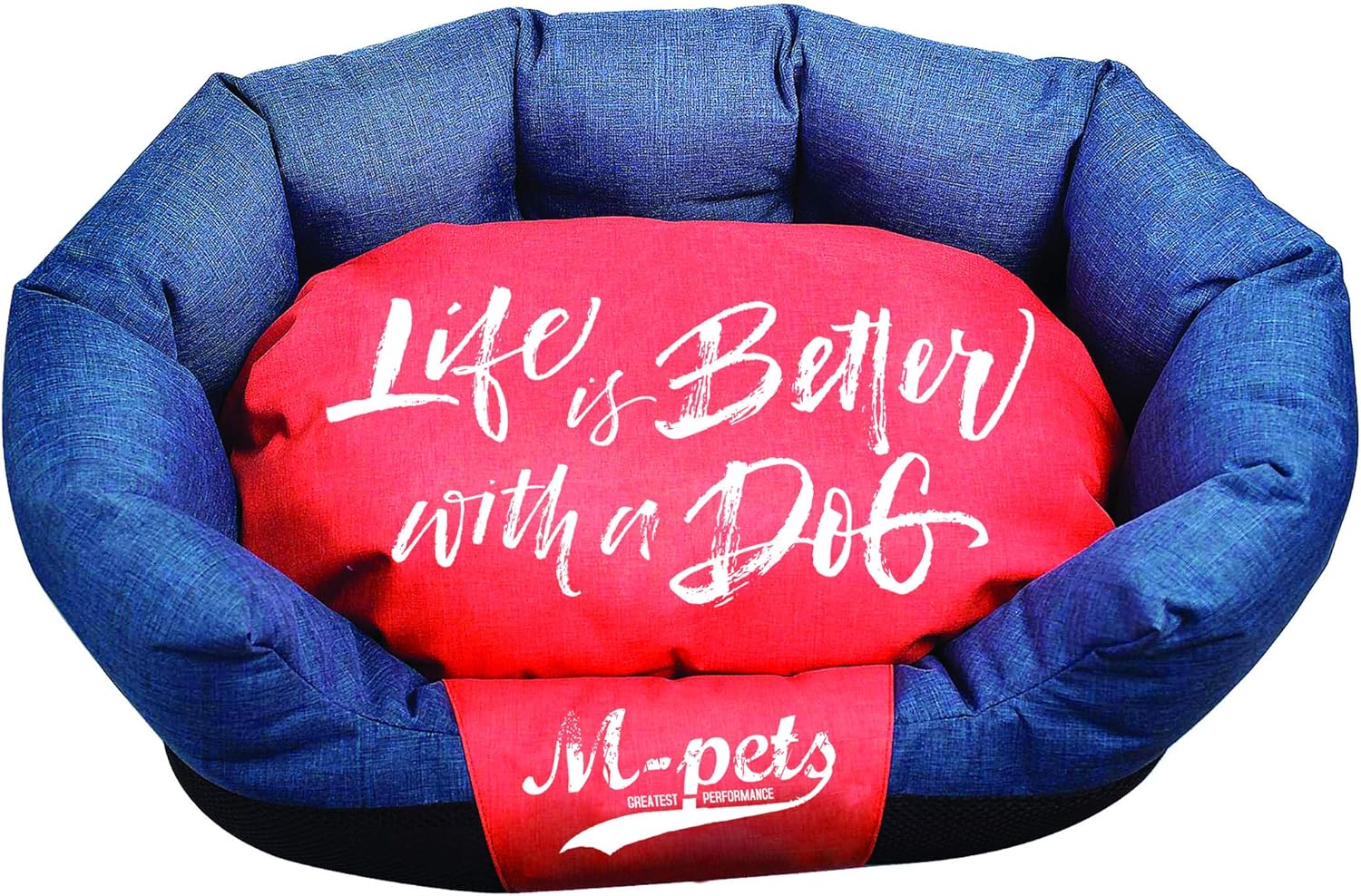 M-PETS Prague Soft Fabric Bed with Removable Cushion, Grey and Orange, 75 x 50 x 26 cm, Blu & Arancione