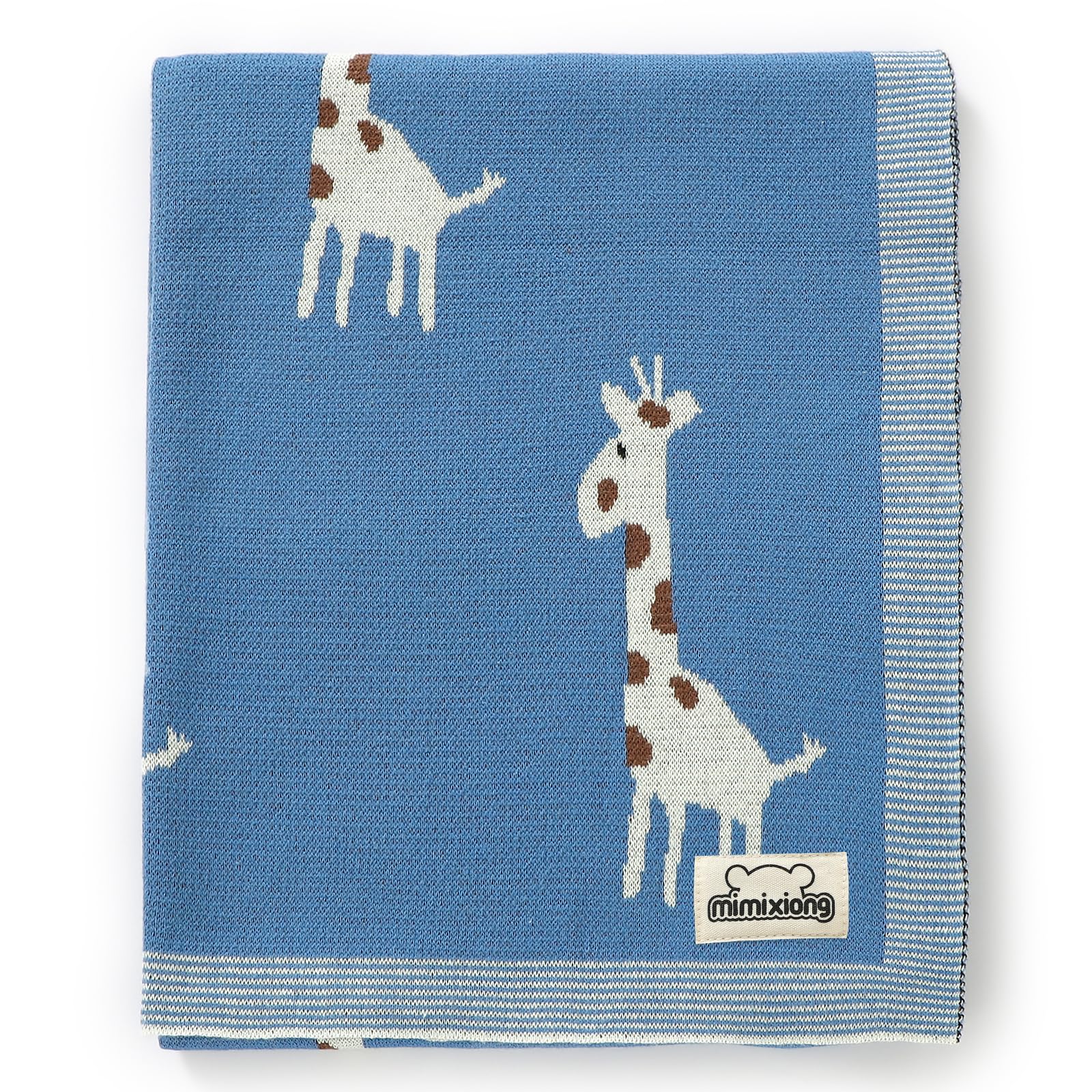 Mimixiong 100% Cotton Knit Soft Baby Blanket - Giraffe Denim Blue, 40" x 30"