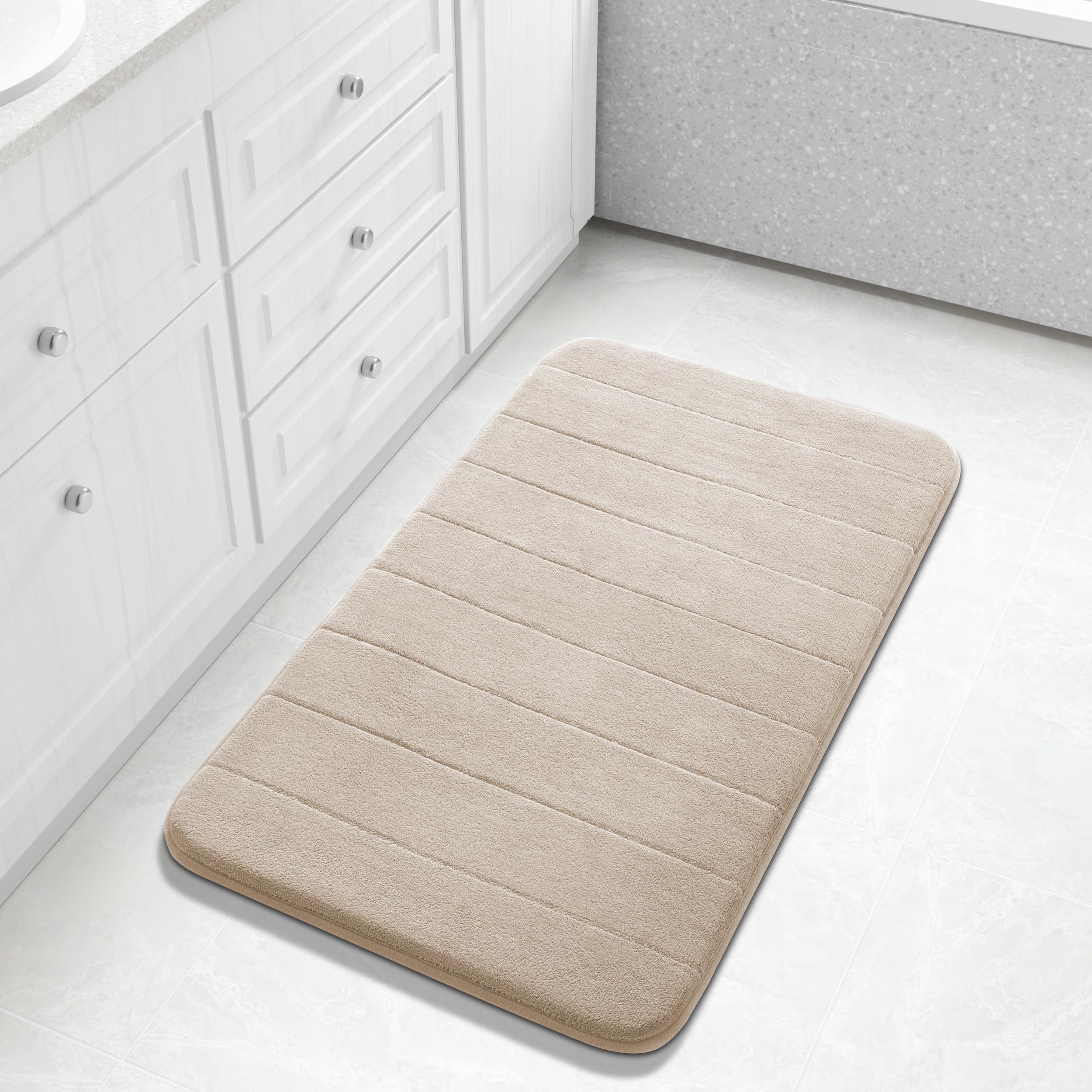 Yimobra Memory Foam Bath Mat Large Size, 92 x 61 cm, Soft and Comfortable, Super Water Absorption, Non-Slip, Thick, Machine Wash, Easier to Dry for Bathroom Floor Rug, Beige — image 1